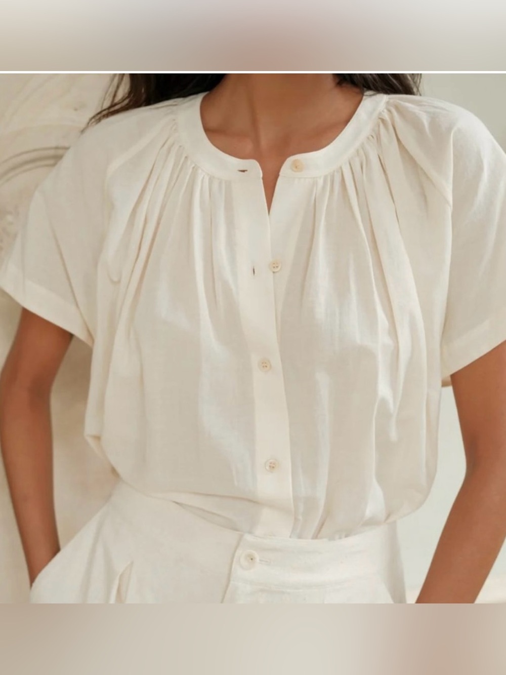 Jenni Kayne Willow short sleeve cream button cotton blouse